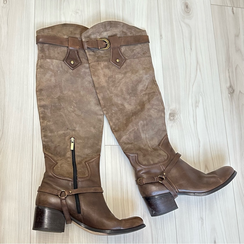 Boutique 9 Over the Knee Brown Leather Boots Size 8.5 Country MBWAXIEM MOZ 0810